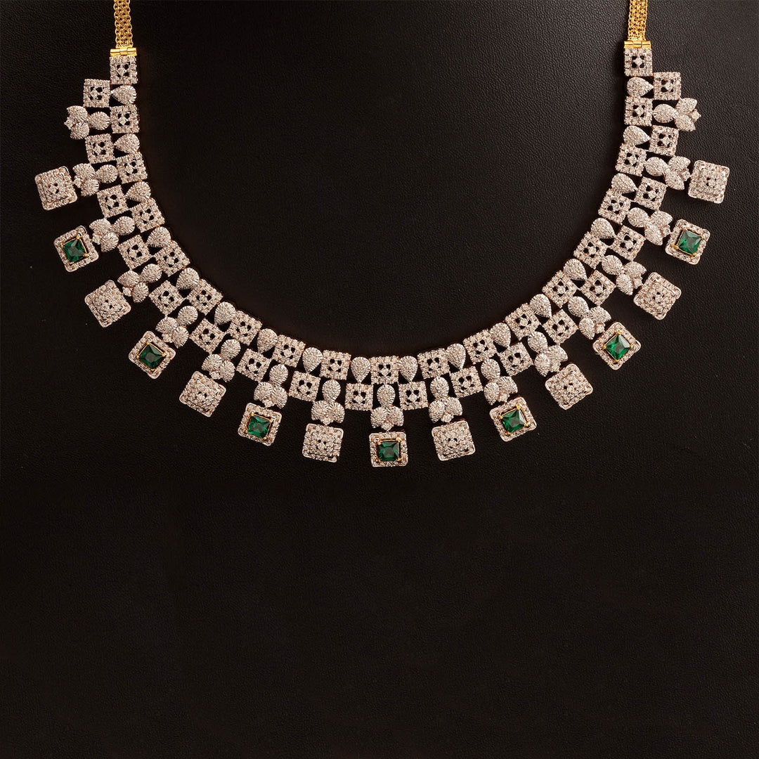 14K YG Princess Diamond, Emerald Necklace with 18K Chain-1pc