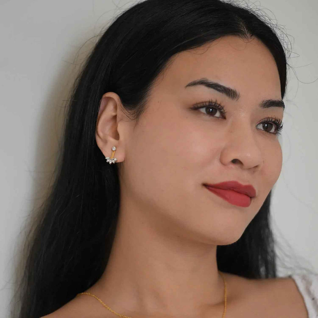 14K YG Diamond Cluster Earring-1Pair
