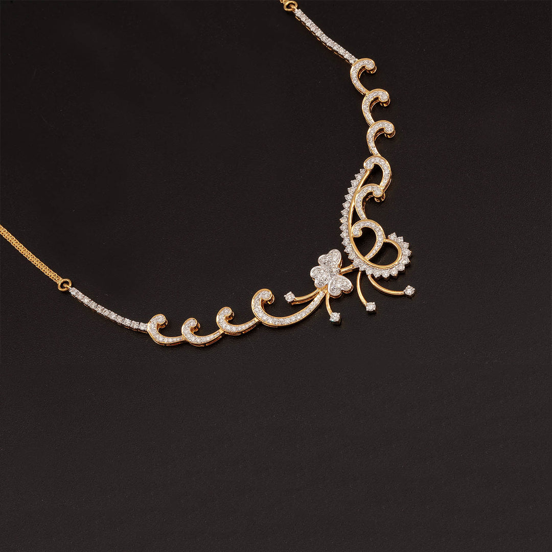 14K YG Princess Diamond Necklace with 18K Chain-1pc