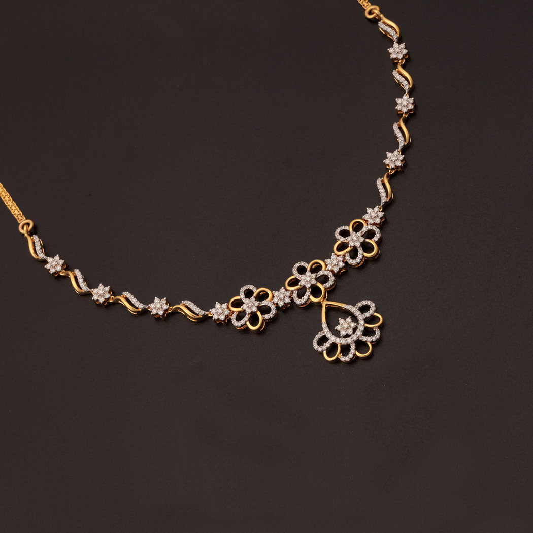 14K YG Princess Diamond Necklace with 18K Chain-1pc