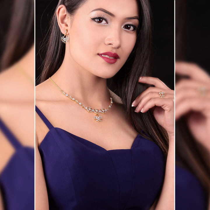 14K YG Princess Diamond Necklace with 18K Chain-1pc
