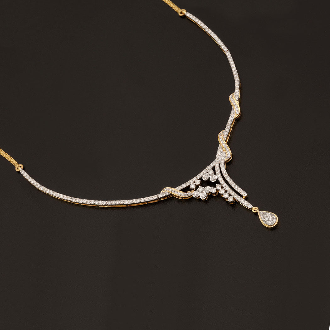 14K YG Princess Diamond Necklace with 18K Chain-1pc