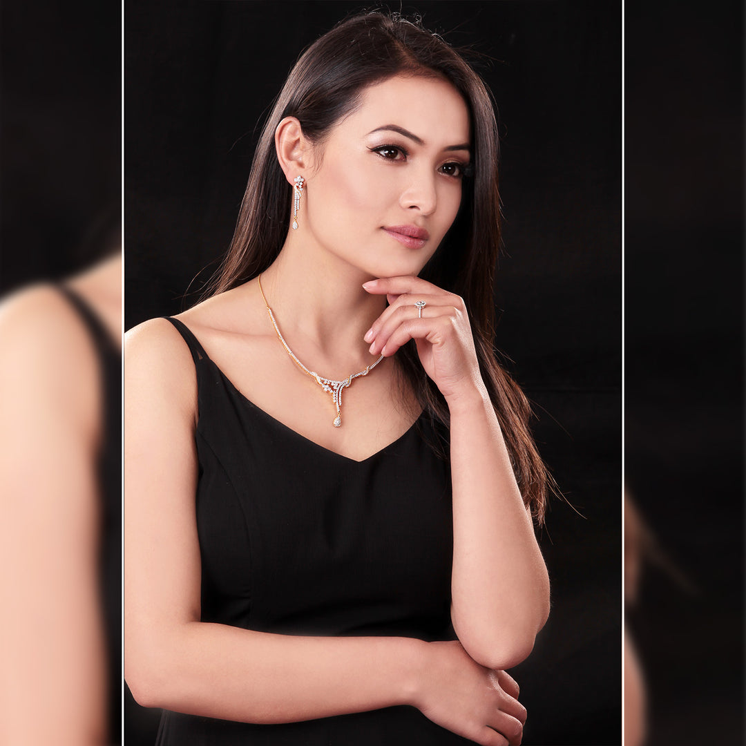 14K YG Princess Diamond Necklace with 18K Chain-1pc