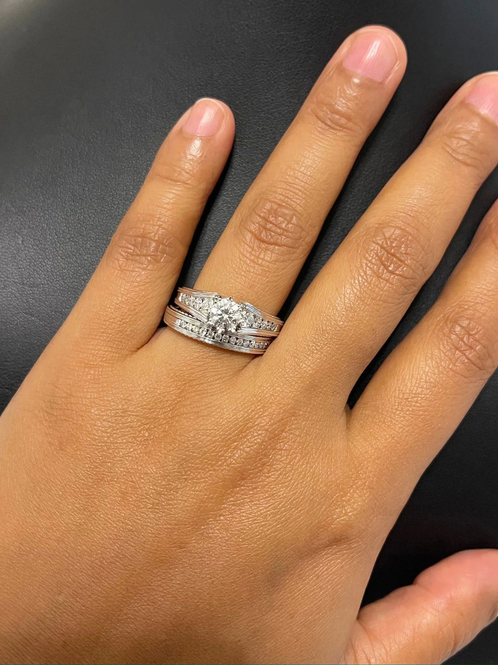18K WG Prong Set Centre Solitaire Channel Set Band Double Women Diamond Ring-1PC - RB Diamond Jewellers