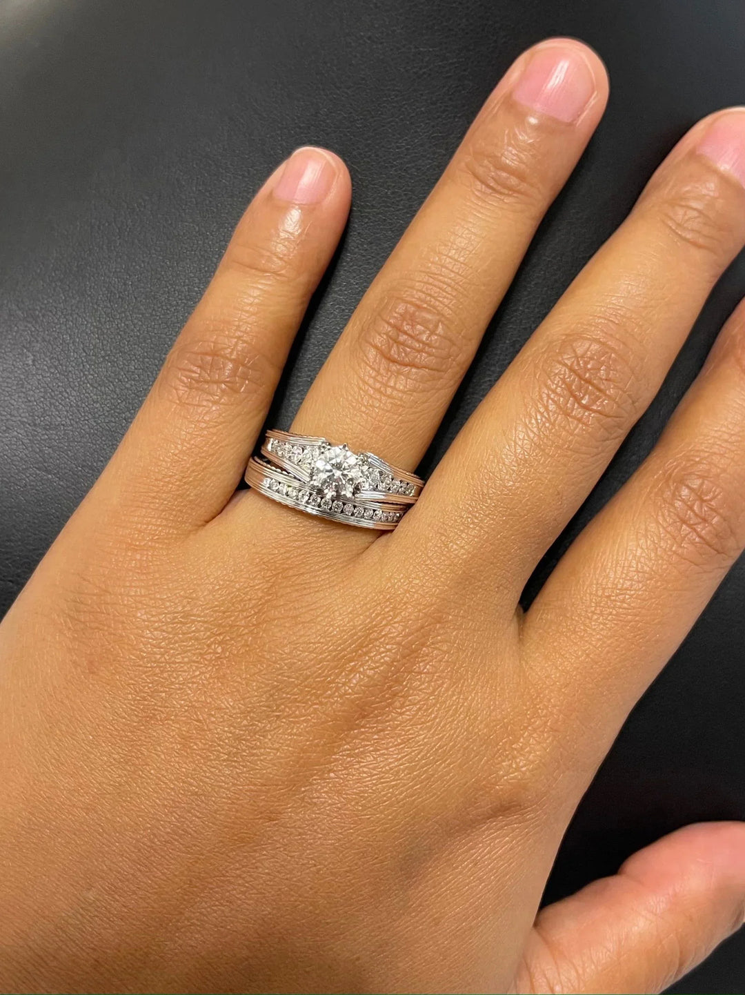 18K WG Prong Set Centre Solitaire Channel Set Band Double Women Diamond Ring-1PC - RB Diamond Jewellers