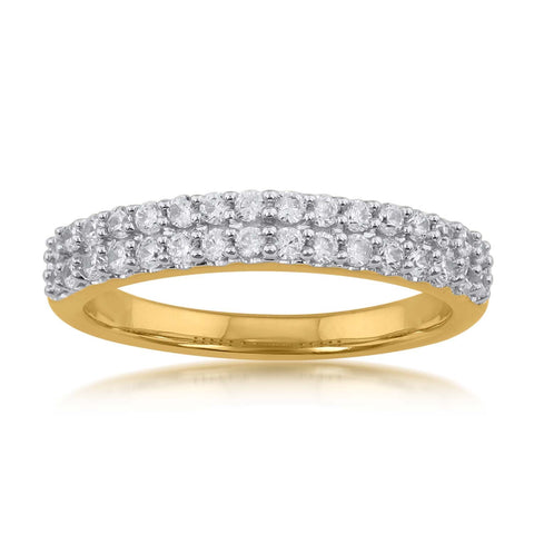 18K YG Prong Set Double Line Band Women Diamond Ring-1PC - RB Diamond Jewellers