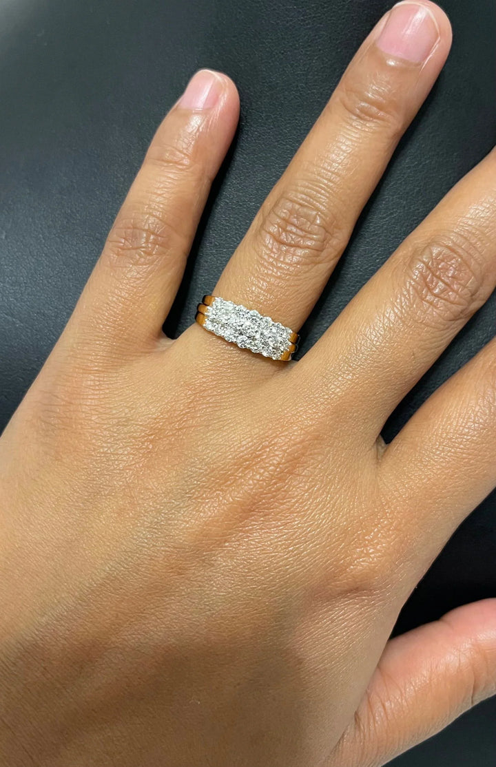 18K YG Prong Set Triple Line Band Women Diamond Ring-1PC - RB Diamond Jewellers