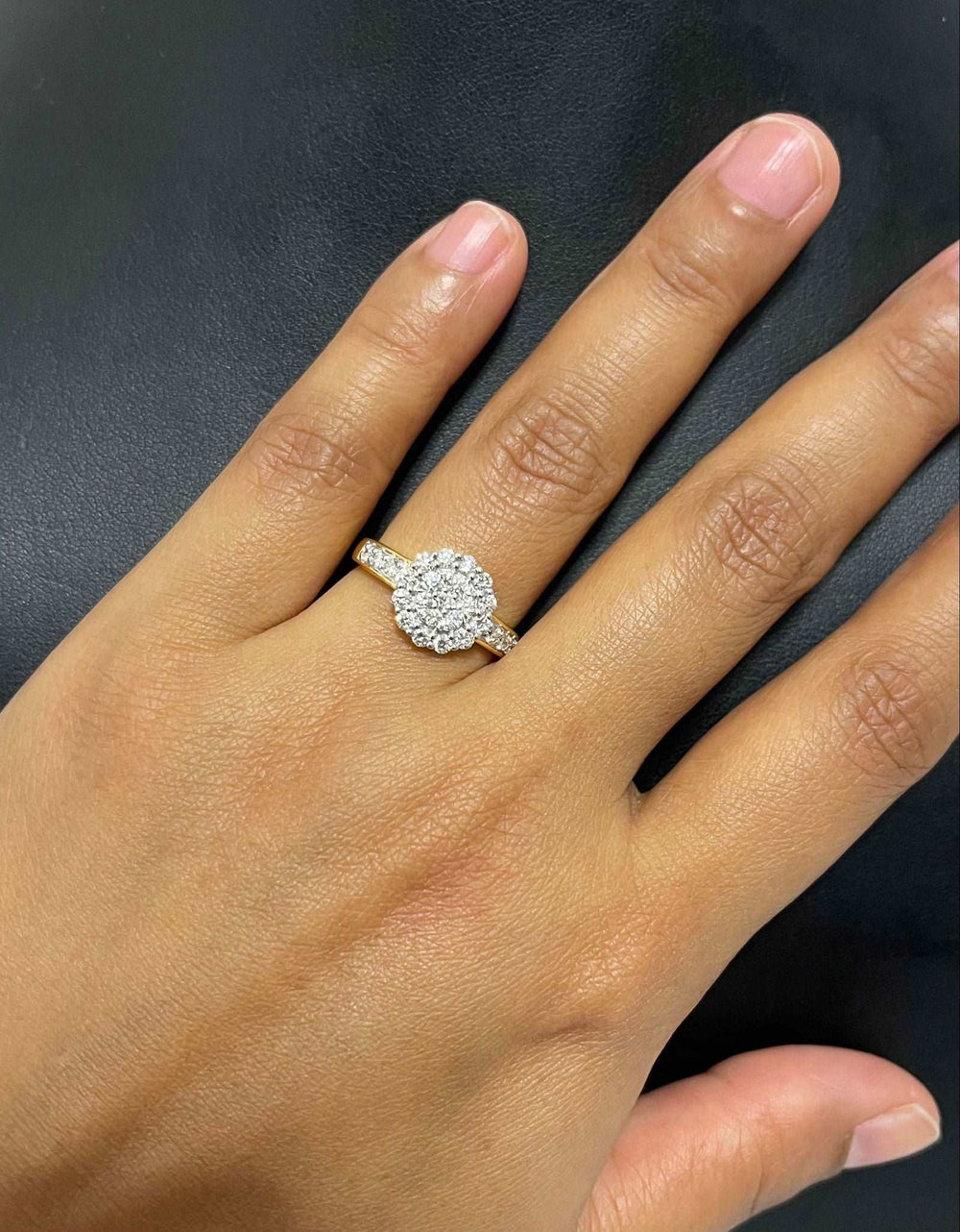 18K YG Centre Pressure Prong Set Halo Women Diamond Ring-1PC - RB Diamond Jewellers