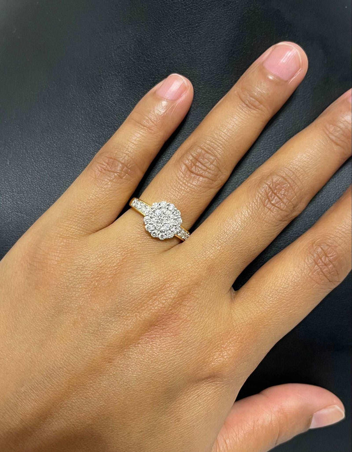 18K YG Centre Pressure Prong Set Halo Women Diamond Ring-1PC - RB Diamond Jewellers