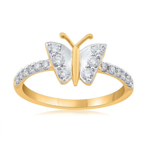 18K YG Prong Set Butterfly Women Diamond Ring-1PC - RB Diamond Jewellers