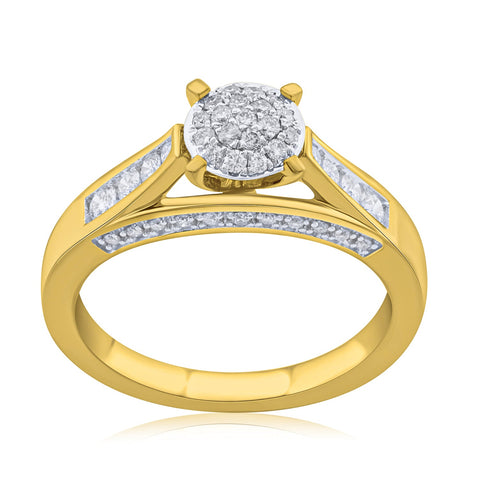 18K YG Centre Grain Set Channel Set Accent Diamond Women Diamond Ring-1PC - RB Diamond Jewellers