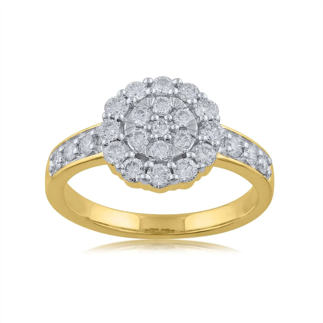 18K YG Centre Pressure Prong Set Halo Women Diamond Ring-1PC - RB Diamond Jewellers