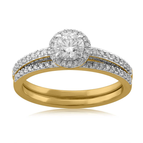 18K YG Centre Solitaire Prong Set Halo Women Diamond Ring-1PC - RB Diamond Jewellers