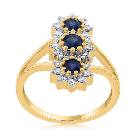 18K YG Prong Set Star Classic Women Diamond with Blue Sapphire Ring-1PC - RB Diamond Jewellers