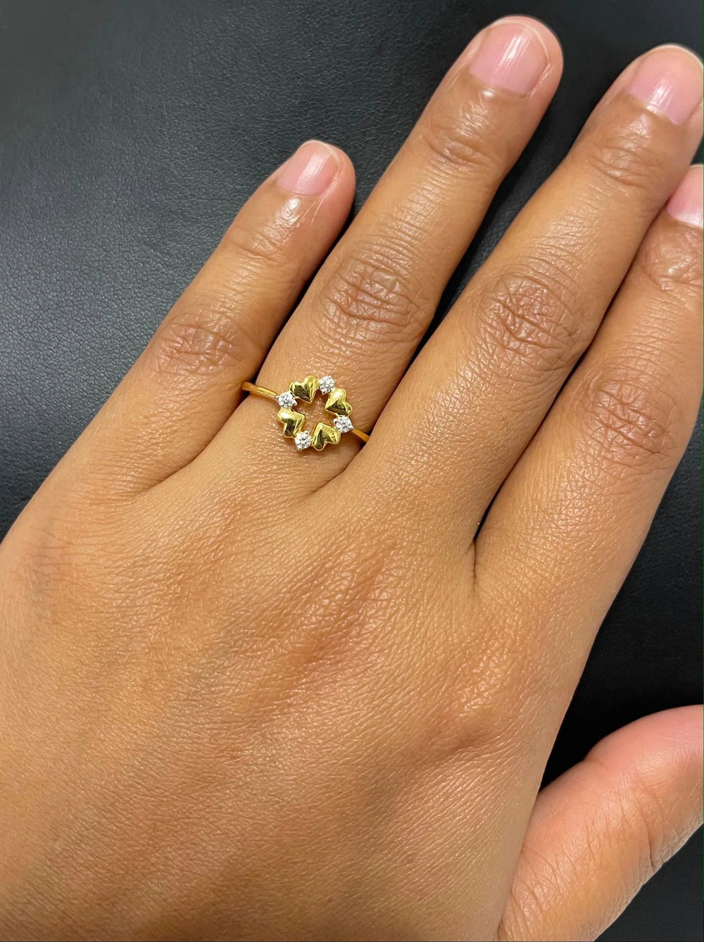18K YG Prong Set Heart circle Women Diamond Ring-1pc - RB Diamond Jewellers