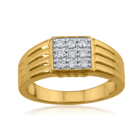 18K YG Grain Set Tripe Grooved Classic Men Diamond Ring-1PC - RB Diamond Jewellers