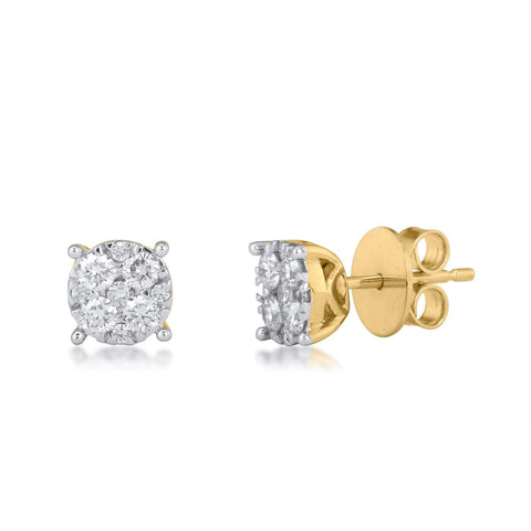 18K YG Pressure Set Classic Women Diamond Stud Earring-1Pair - RB Diamond Jewellers