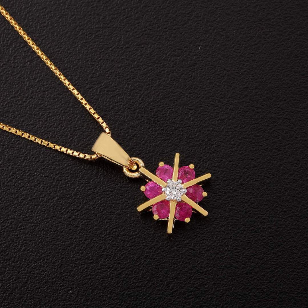 18K YG Prong Bar Set Small Ruby Classic Nakshatra  Women Diamond Pendant - 1pc - RB Diamond Jewellers