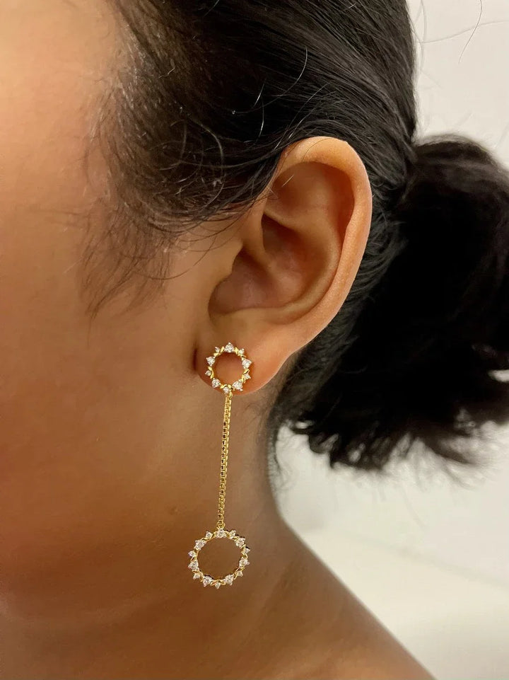 18K YG Prong Set Circle Women Diamond Danglers Earring-1Pair - RB Diamond Jewellers