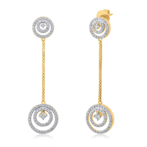 18K YG Prong Set Double Circle Women Diamond Danglers Earring-1Pair - RB Diamond Jewellers