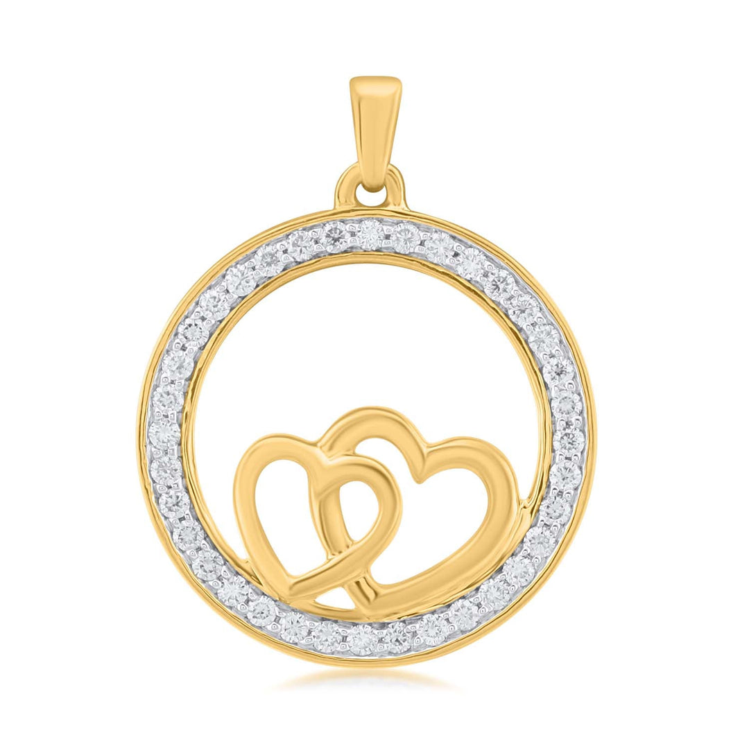 18K YG Prong Set Double Heart Classic Women Diamond Pendant-1PC - RB Diamond Jewellers