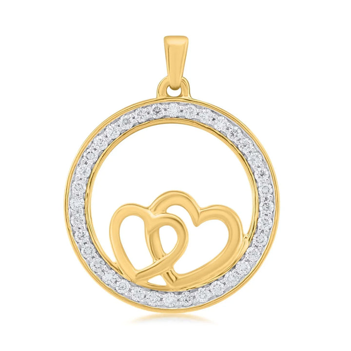 18K YG Prong Set Double Heart Classic Women Diamond Pendant-1PC - RB Diamond Jewellers