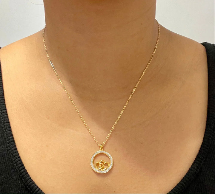 18K YG Prong Set Double Heart Classic Women Diamond Pendant-1PC - RB Diamond Jewellers