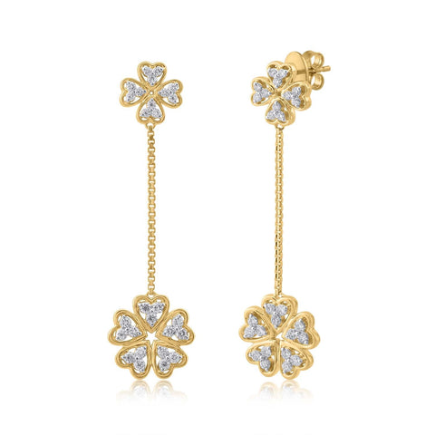 18K YG Prong Set Flower Women Diamond Danglers Earring-1Pair - RB Diamond Jewellers