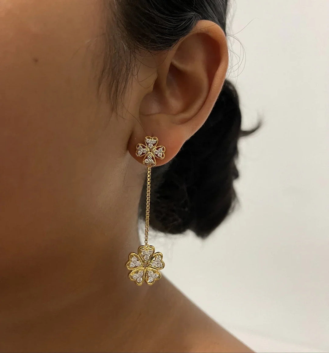 18K YG Prong Set Flower Women Diamond Danglers Earring-1Pair - RB Diamond Jewellers