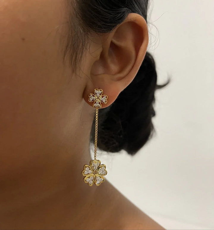 18K YG Prong Set Flower Women Diamond Danglers Earring-1Pair - RB Diamond Jewellers