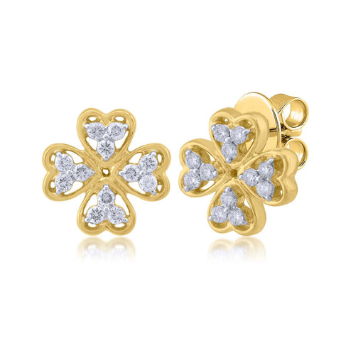 18K YG Prong Set Flower Women Diamond Stud Earring-1Pair - RB Diamond Jewellers