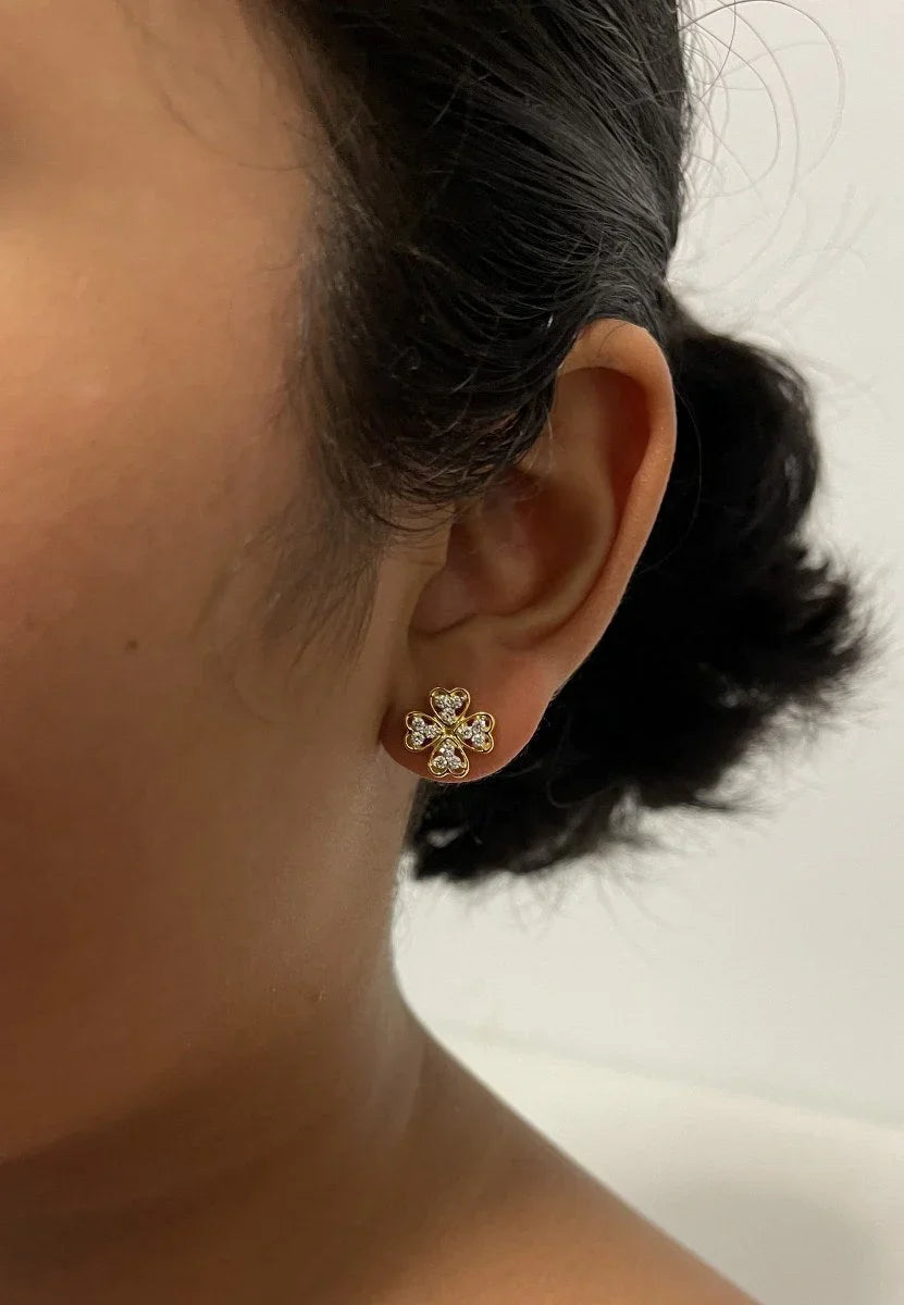 18K YG Prong Set Flower Women Diamond Stud Earring-1Pair - RB Diamond Jewellers