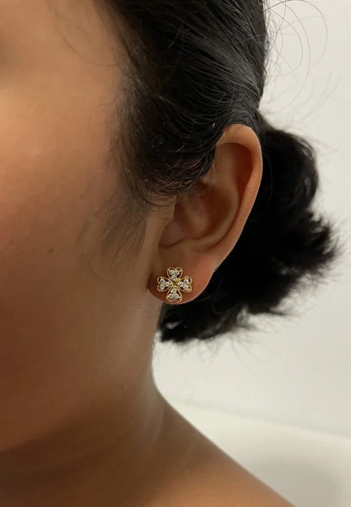 18K YG Prong Set Flower Women Diamond Stud Earring-1Pair - RB Diamond Jewellers