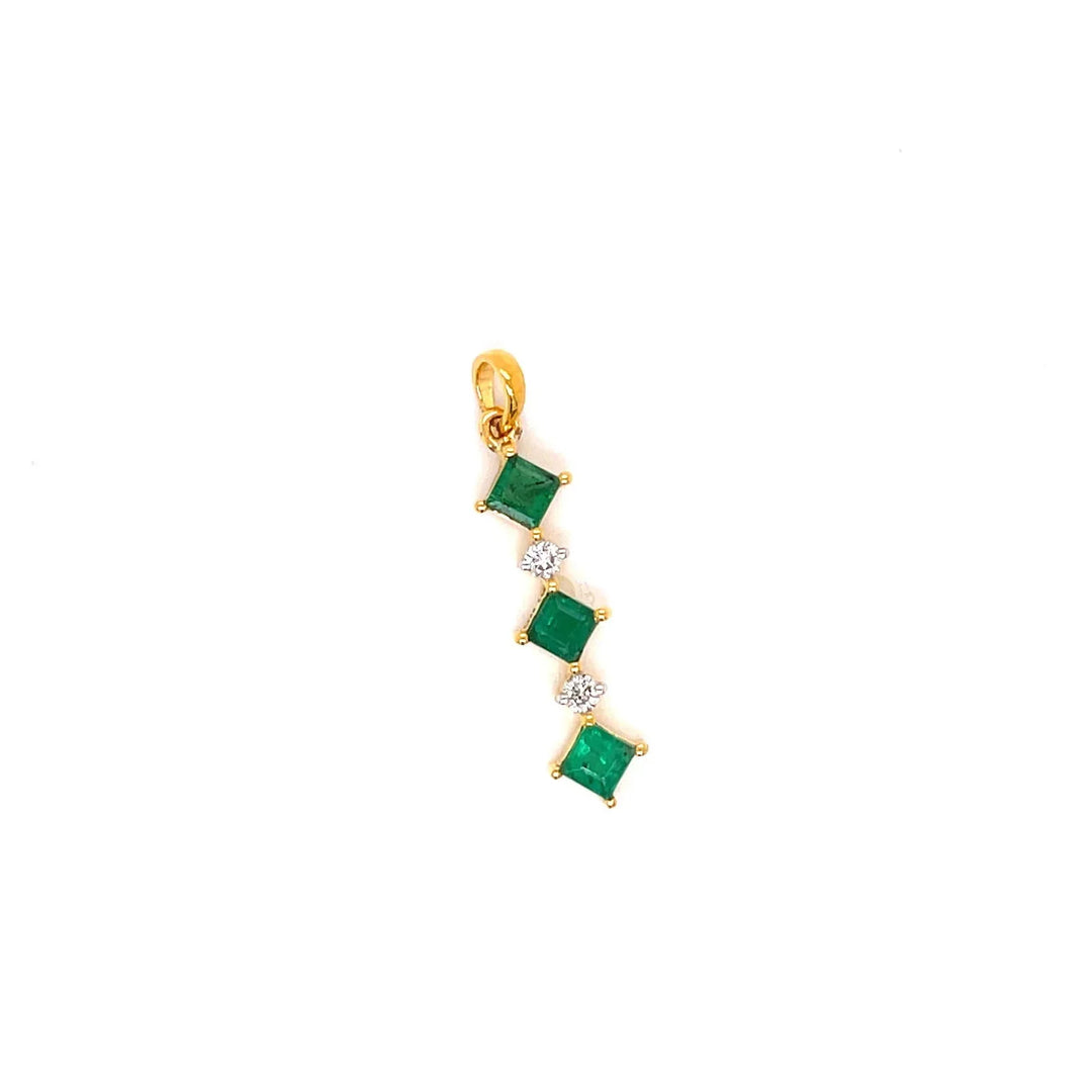 18K YG Prong Set Princess Cut Emerald Women Diamond Pendant-1pc - RB Diamond Jewellers