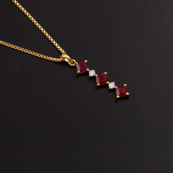 18K YG Prong Set Princess Cut Ruby Women Diamond Pendant-1pc - RB Diamond Jewellers