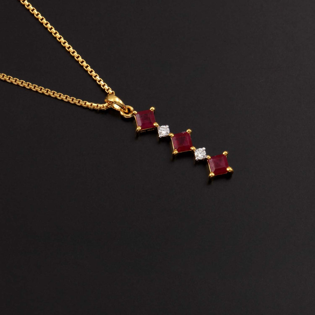 18K YG Prong Set Princess Cut Ruby Women Diamond Pendant-1pc - RB Diamond Jewellers
