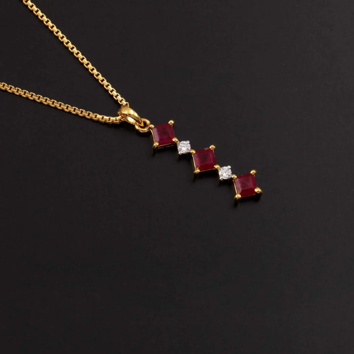 18K YG Prong Set Princess Cut Ruby Women Diamond Pendant-1pc - RB Diamond Jewellers