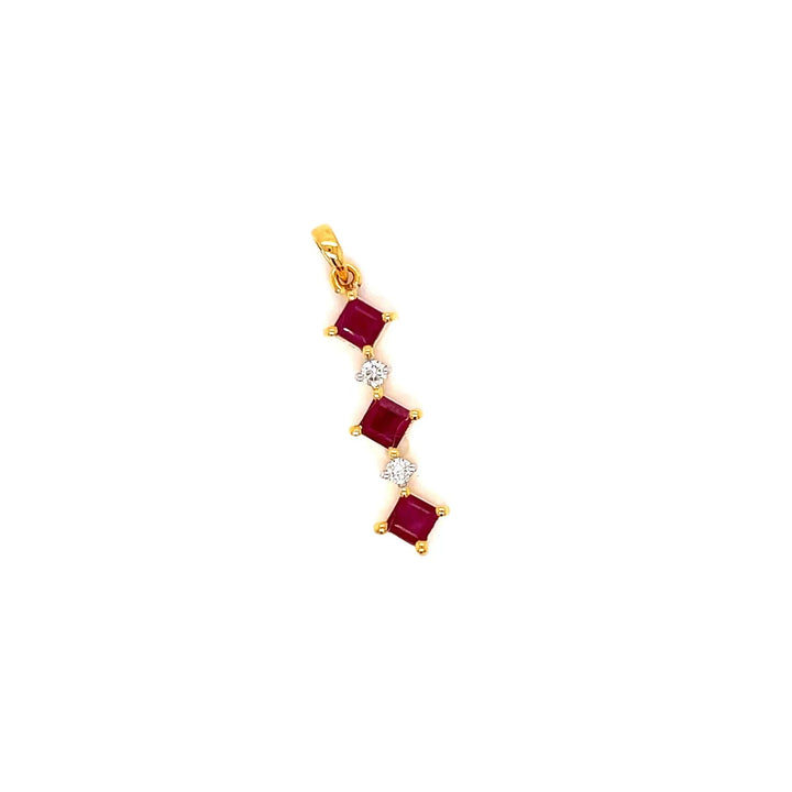 18K YG Prong Set Princess Cut Ruby Women Diamond Pendant-1pc - RB Diamond Jewellers