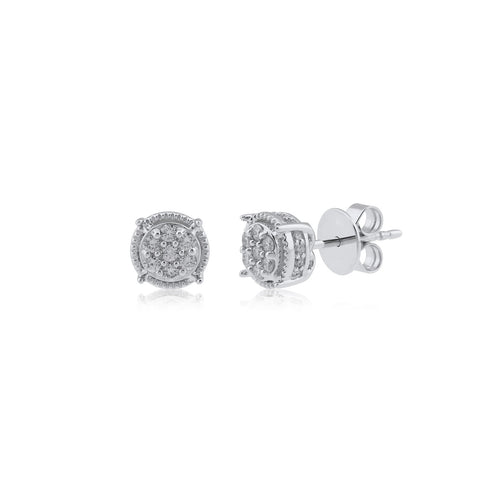 18K WG Pressure Set Women Diamond Stud Earring-1Pair - RB Diamond Jewellers