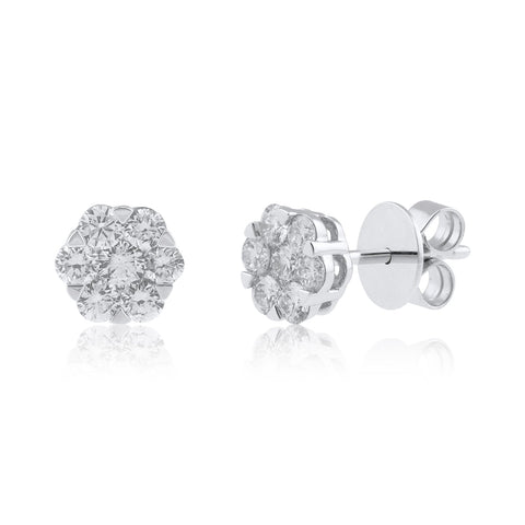 18K WG Pressure Set Women Diamond Stud Earring-1pair - RB Diamond Jewellers