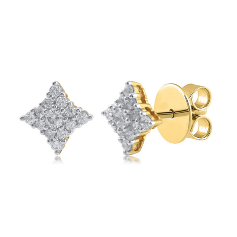 18K YG Centre Prong Set Rhombus Women Diamond Stud Earring-1Pair - RB Diamond Jewellers