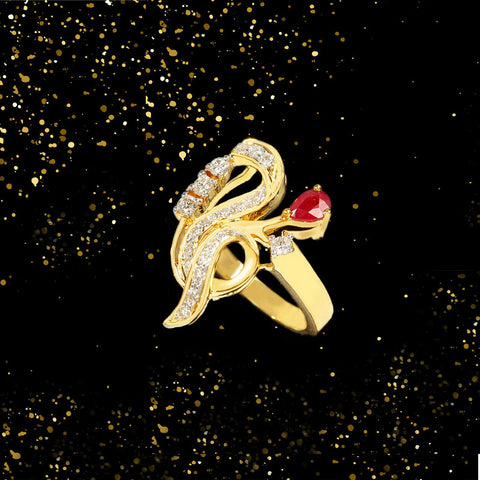 18K YG Cluster Diamond, Ruby Ring-1pc - RB Diamond Jewellers
