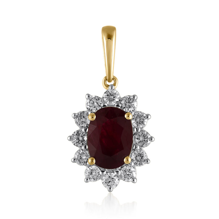 18K YG Cluster Diamond with Ruby Pendant-1pc - RB Diamond Jewellers