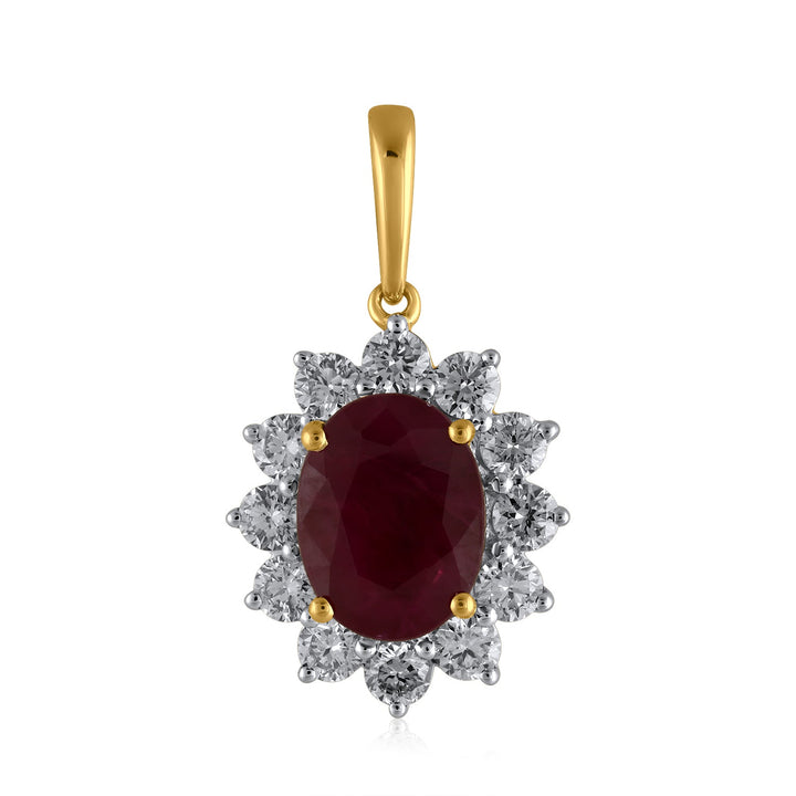 18K YG Cluster Diamond with Ruby Pendant-1pc - RB Diamond Jewellers