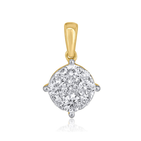 18K YG Cluster Women Diamond Pendant-1pc - RB Diamond Jewellers