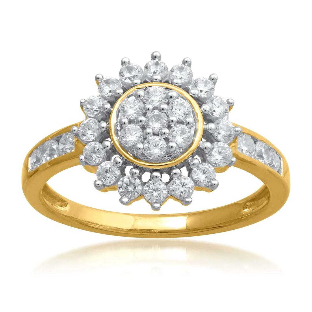 18K YG Cluster Women Diamond Ring-1pc - RB Diamond Jewellers