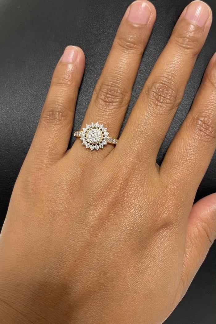18K YG Cluster Women Diamond Ring-1pc - RB Diamond Jewellers