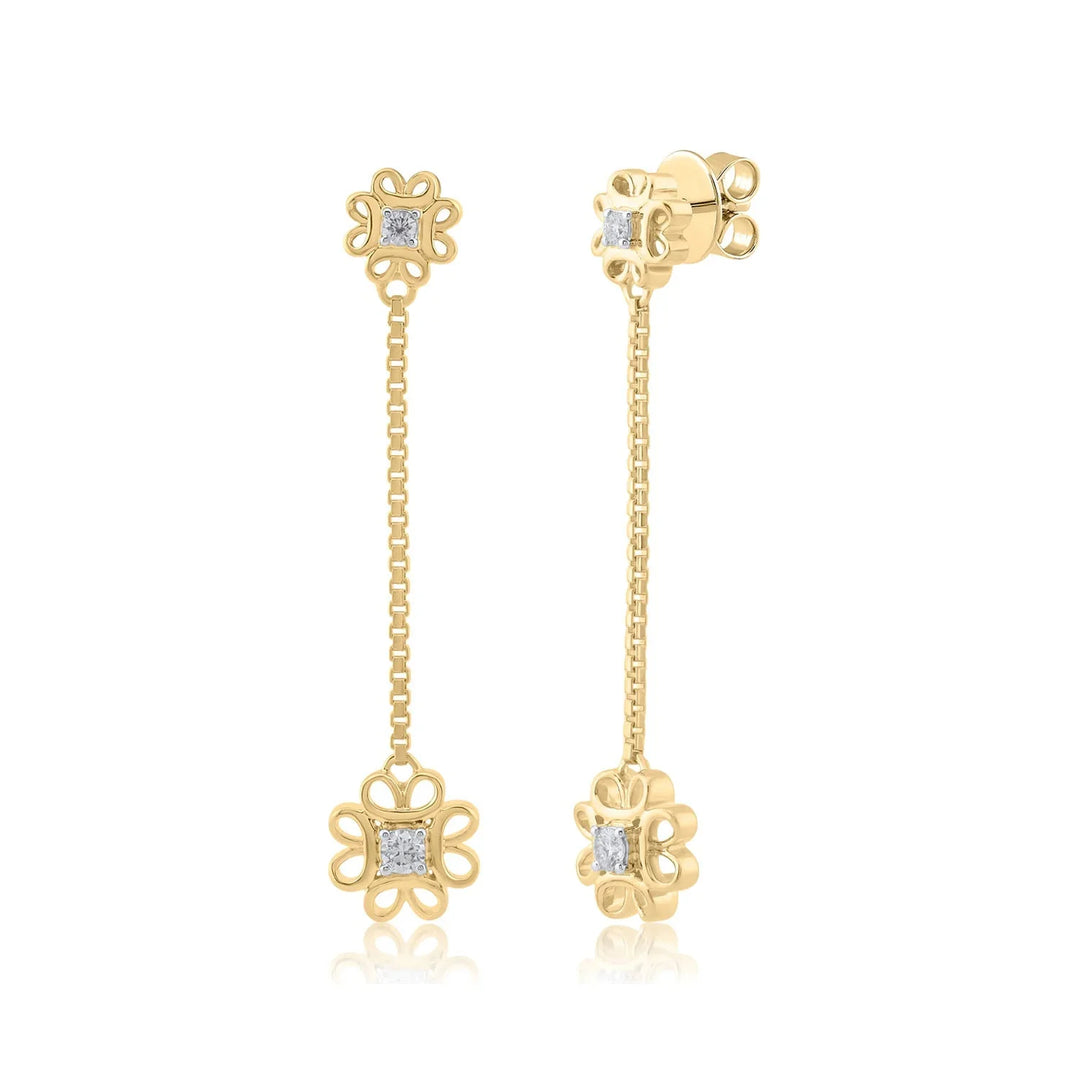 18K YG Fancy Dangler Diamond Earring-1pair - RB Diamond Jewellers