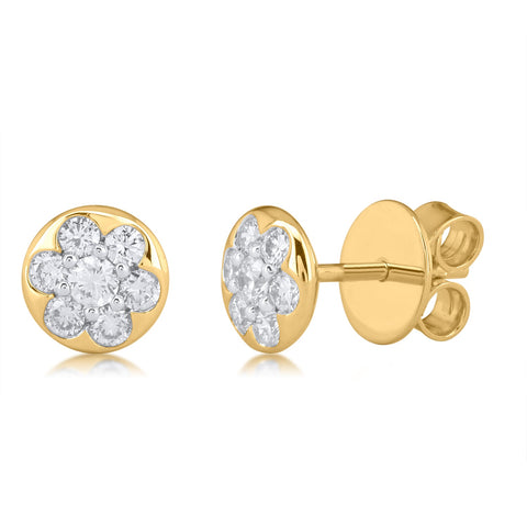 18K YG Fancy Flower Women Diamond Stud Earring-1pair - RB Diamond Jewellers