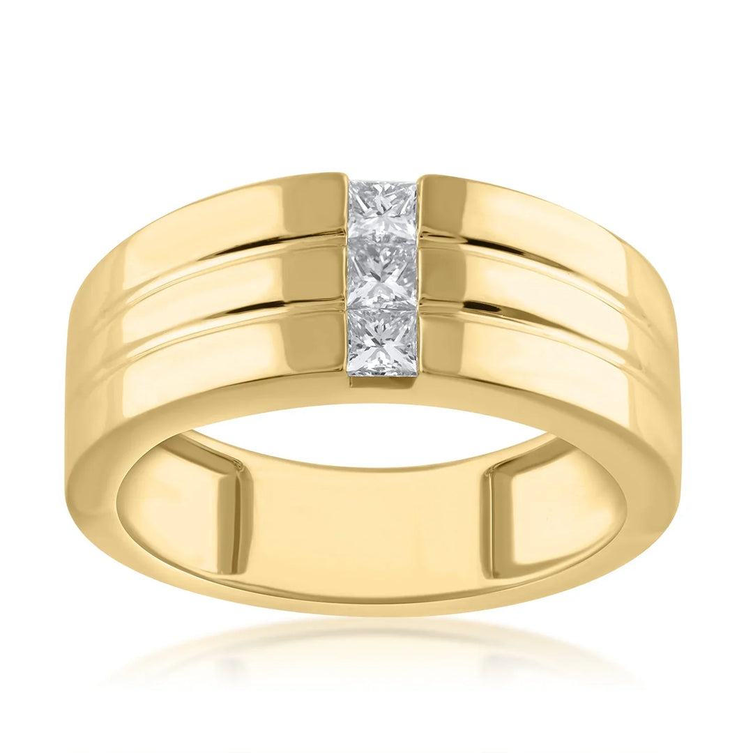 18K YG Gypsy Set 3 Stones Men Diamond Ring-1PC - RB Diamond Jewellers